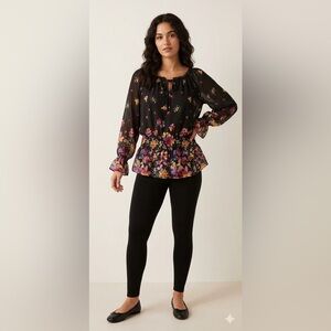 Mushkay Sienna Rose Sheer Floral Peplum Top | Whimsigoth Boho Blouse | Medium